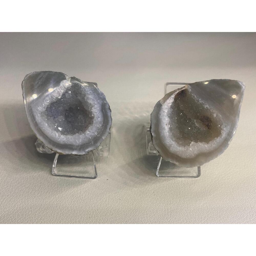 Brazilian Oco Agate Geode Pair w/ Display Stands (OPTION K)